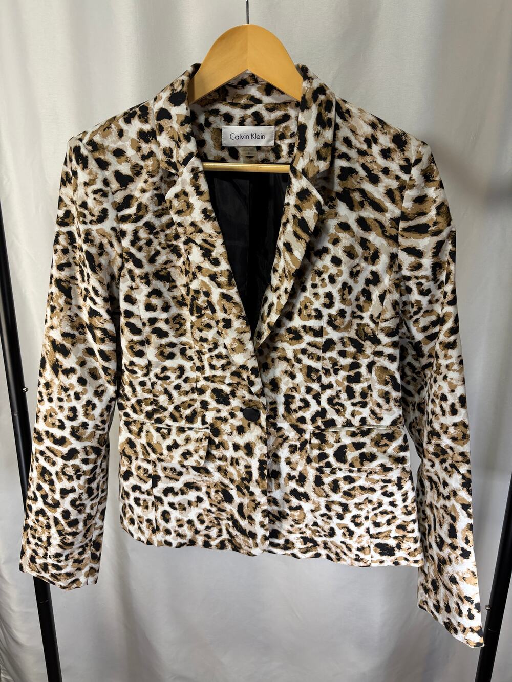 Calvin Klein Women’s Size 8 Leopard Animal Print Blazer Jacket One Button